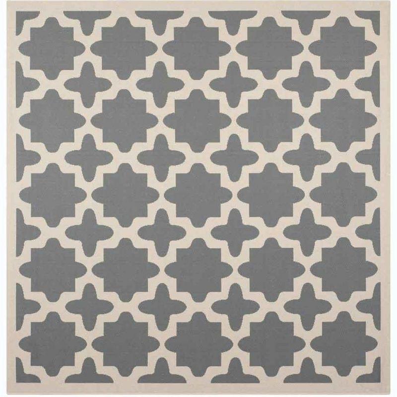 Anthracite & Beige Geometric Square Synthetic Area Rug - 6'7" x 6'7"