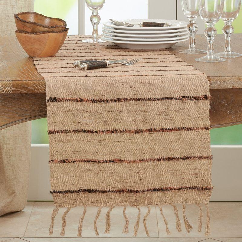 Natural Cotton Striped Oblong Table Runner, 16 x 72 in