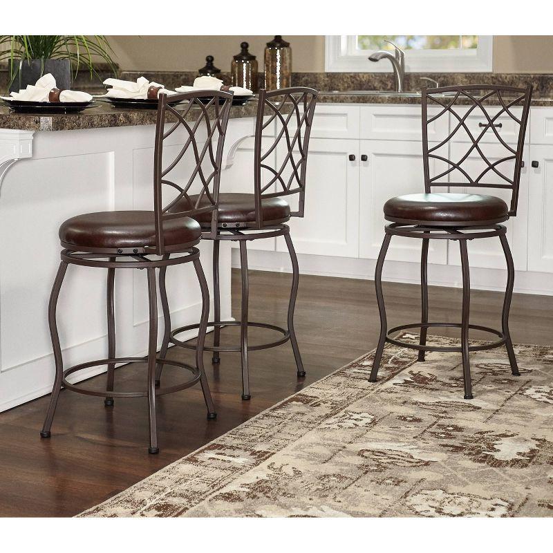 Casey Adjustable Faux Leather Swivel Seat Stool Set of Three Brown - Linon: Upholstered, Metal Frame, Polyester