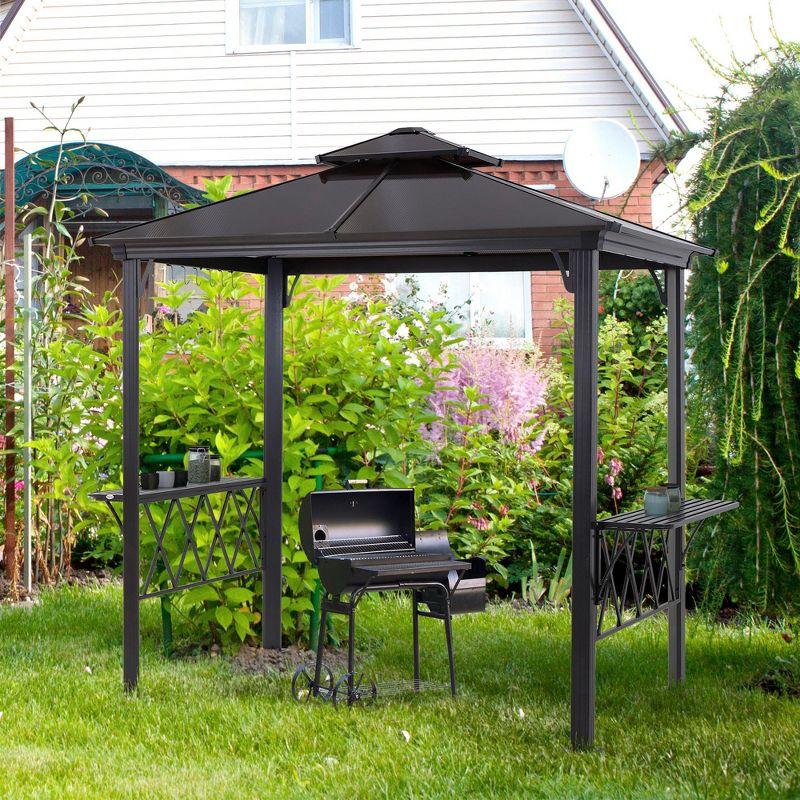 Outsunny 9' x 5' Grill Gazebo Hardtop BBQ Canopy with 2-Tier, Shelves Serving Tables for Backyard Patio Lawn