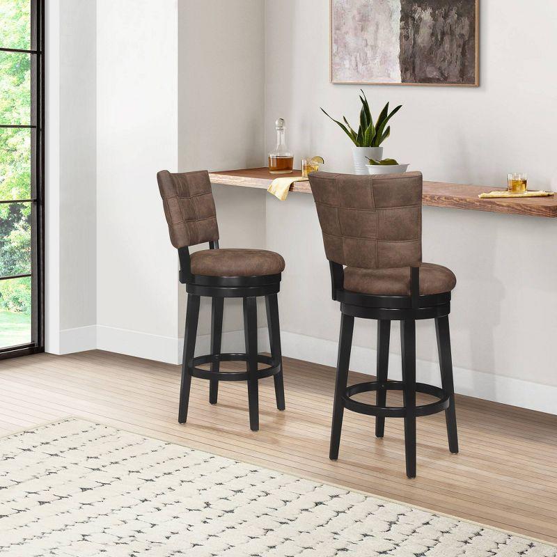 30" Kaede Wood and Upholstered Swivel Barstool Black/Chestnut - Hillsdale Furniture: Matte Finish, Faux Leather, Fixed Height