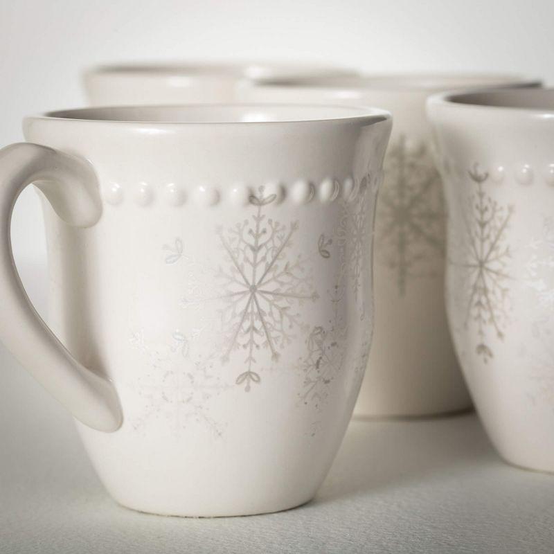 4.25"H Sullivans Christmas Silver White Snowflake Mug Set of 4  White-Blue