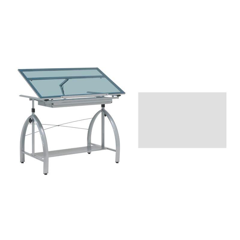 Avanta 42'' Silver Steel Drafting Table with Blue Glass Top