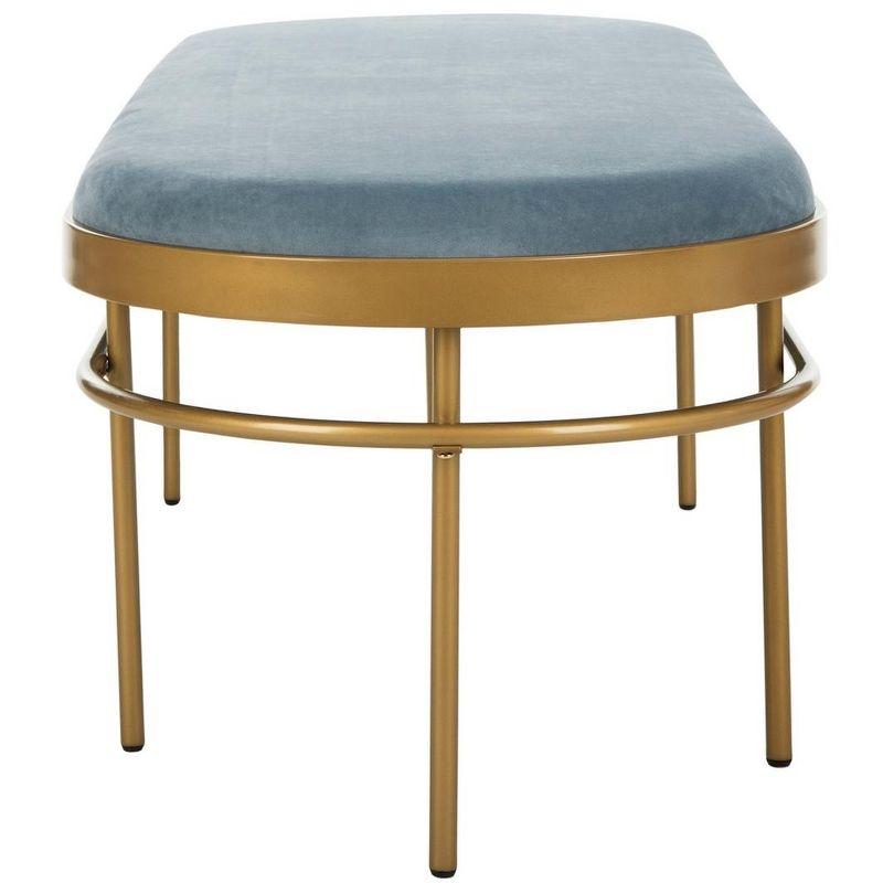 Sylva Oval Bench - Slate Blue Velvet/Gold - Safavieh