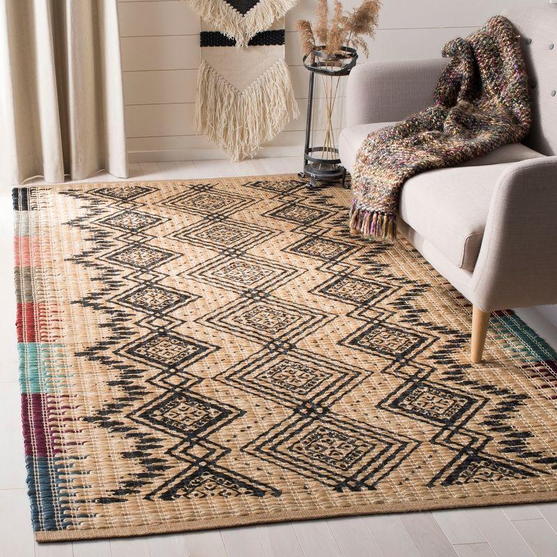 Boho-Chic Natural Black Cotton 6' x 9' Handwoven Area Rug