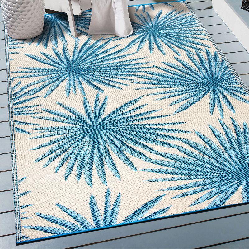 Blue Floral Reversible Synthetic 5' x 7' Outdoor Rug