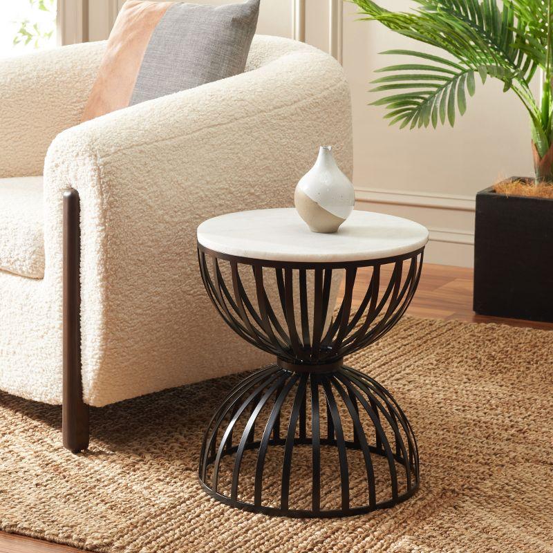 Tissaia Round White Marble and Black Iron Accent Table