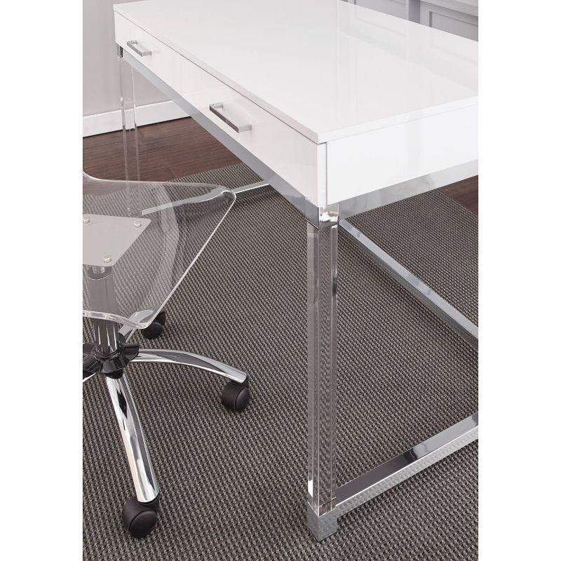 Everett Writing Desk White - Steve Silver Co.: Chrome & Acrylic, Modern Style, 2 Drawers, Compact Design