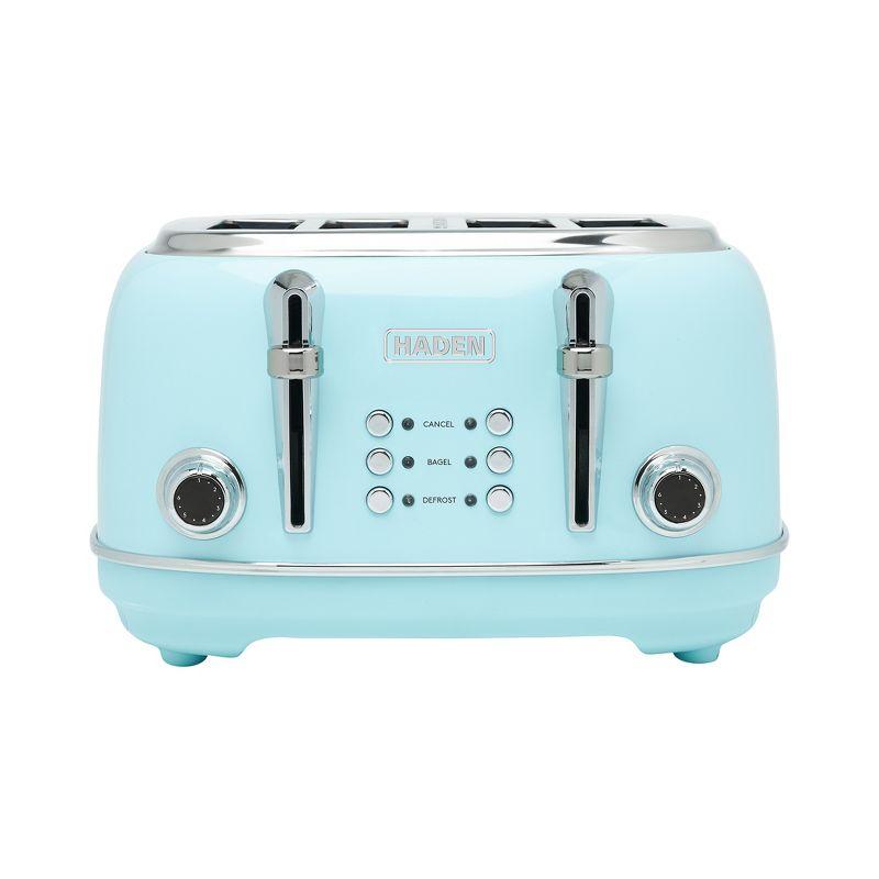 Haden Heritage 4 Slice Wide Slot Stainless Steel Toaster with Adjustable Browning Control & Non-Slip Feet, Turquoise & Chrome