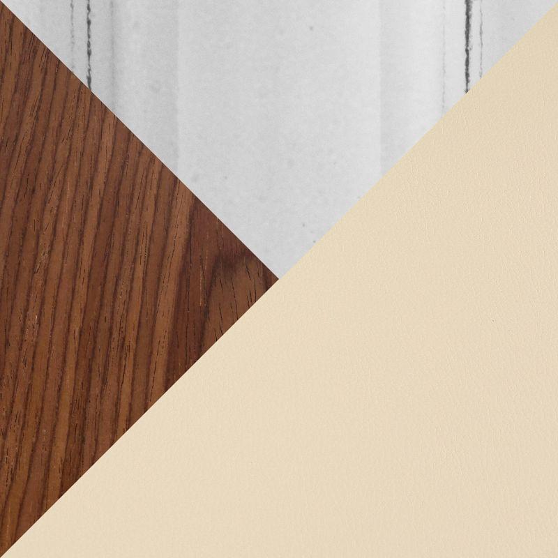 Set of 2 Gianna Adjustable Barstools: Chrome/Walnut/Cream, Swivel, Faux Leather - LumiSource