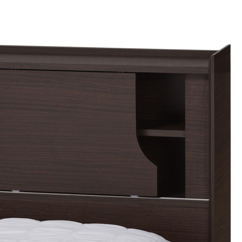 Queen Larsine Finished Platform Storage Bed with Headboard Shelves - Baxton Studio