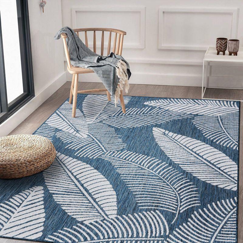 World Rug Gallery Distressed Palm Leaves Textured Flat Weave Indoor/Outdoor Area Rug - NAVY 7'10"X10'