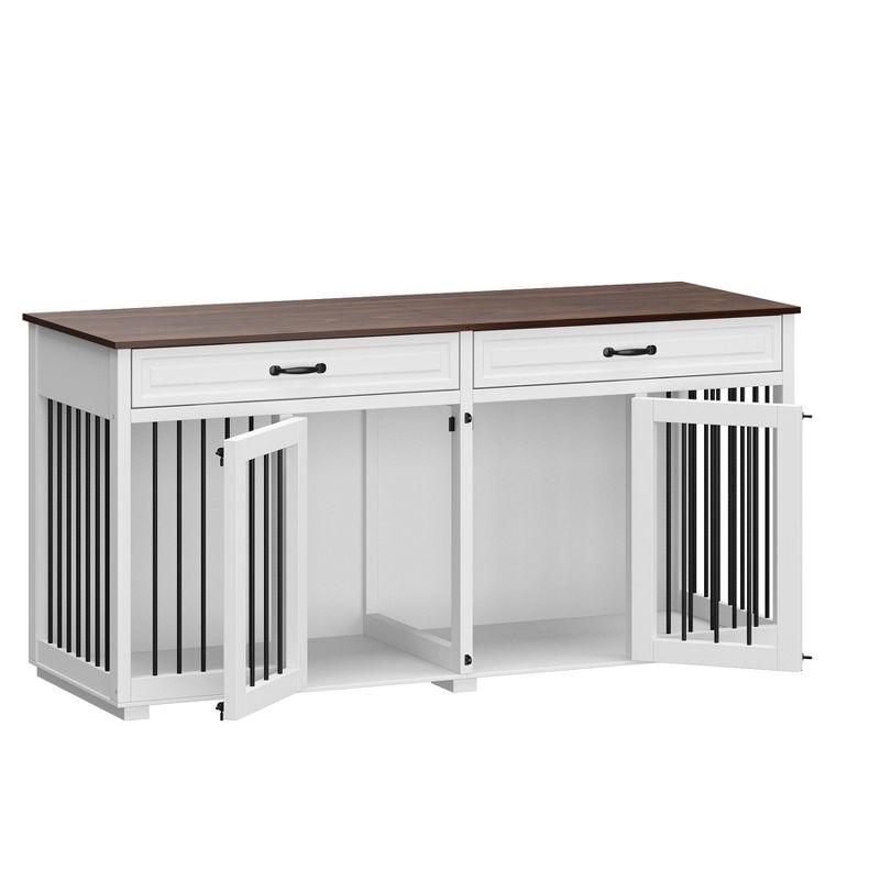FUFU&GAGA Wooden Double Dog Crate Kennel Furniture with 2 Drawers & Divider White