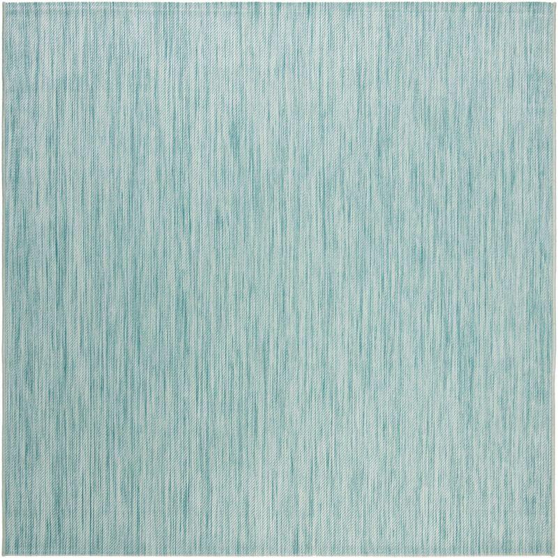 Aqua Blue Square Stain-Resistant Synthetic Area Rug