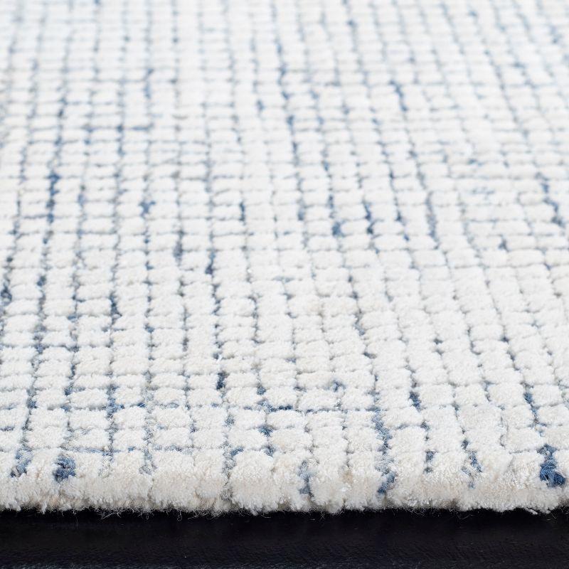 Ivory and Blue Handmade Wool and Viscose Runner Rug