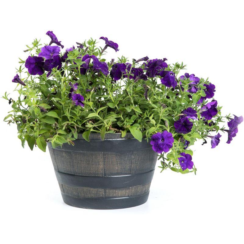 ardenised 4-Piece Round Half Barrel Flower Pots Rustic Farmhouse Style Faux Wood Planter Containers for Indoor & Outdoor Use