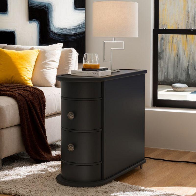 Hommoo Wood Narrow Nightstand with 2 Drawers Black