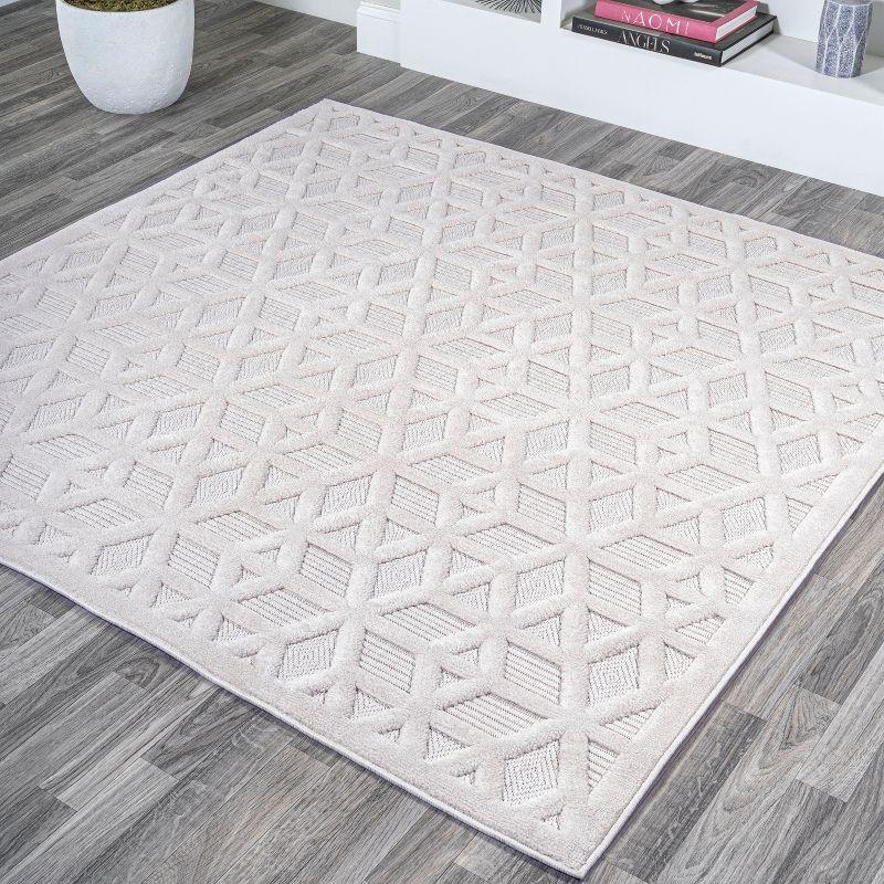 Ivory Geometric Square Indoor/Outdoor Area Rug