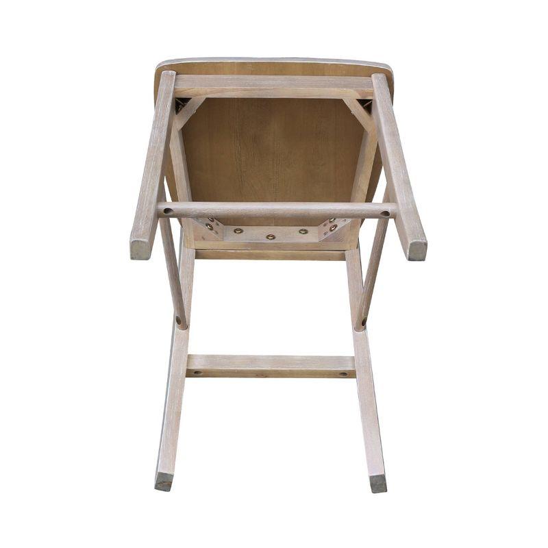 International Concepts 24" X Back Counter Height Barstool Washed Gray/Taupe : Rubberwood Frame, Fixed Seat Height 24"