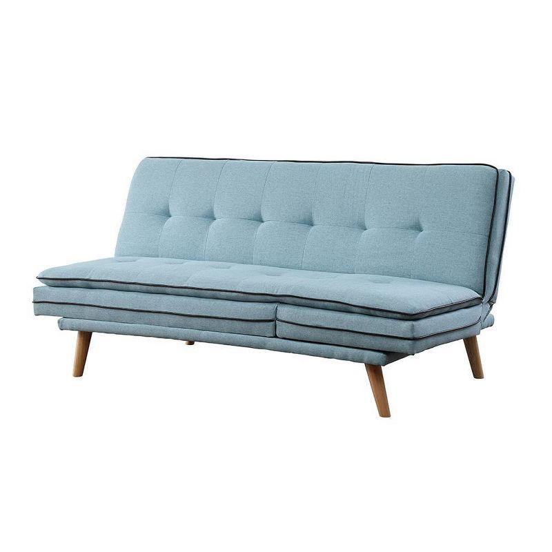 72" Savilla Sectional Sofa Blue Linen/Oak Finish - Acme Furniture: Adjustable, Tufted, with Pillow