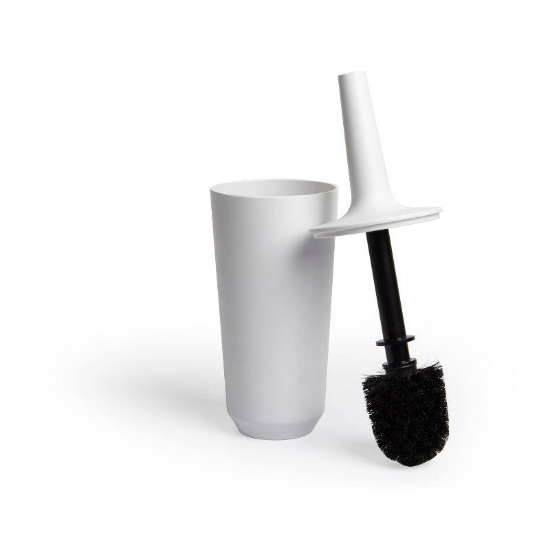 Compact White Ceramic Toilet Brush with Enclosed Holder