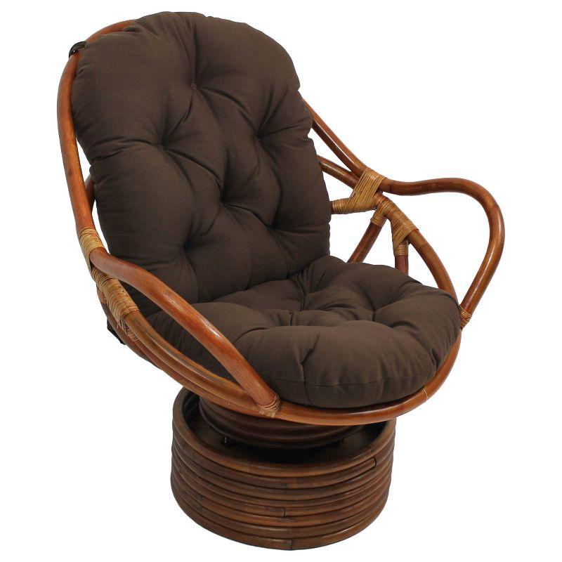 Chocolate Rattan Swivel Rocker Chair with Twill Cushion