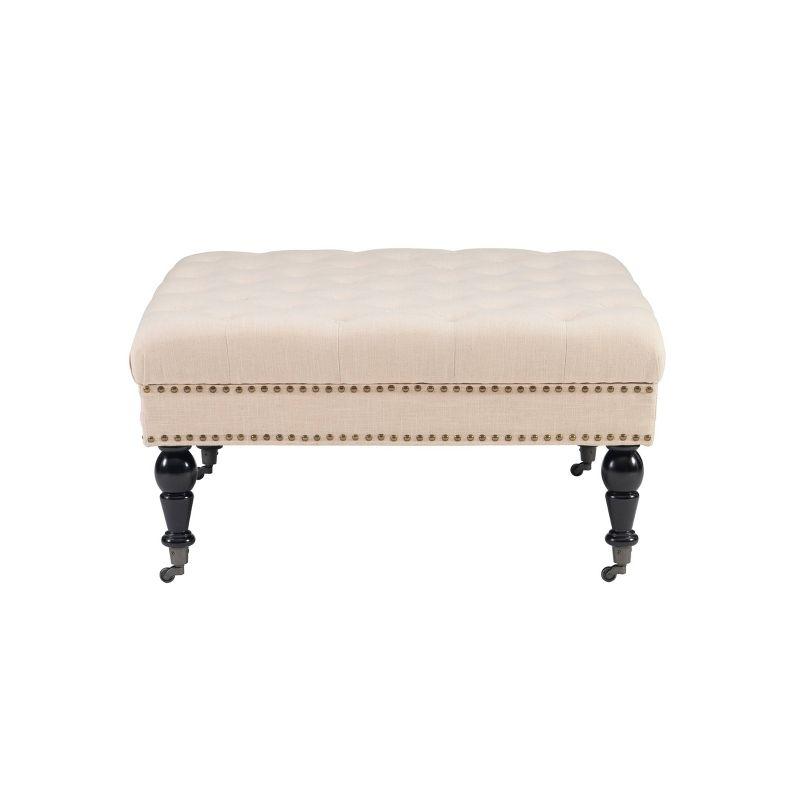 Isabelle 35" Tufted Linen Ottoman with Nailhead Accents