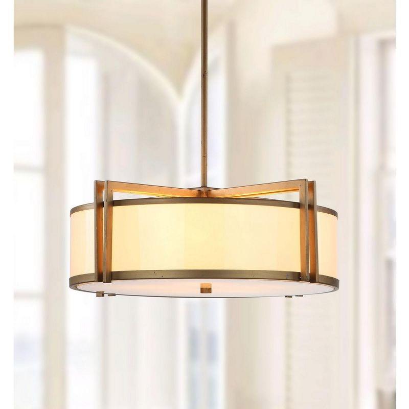 Elegant Contemporary 21" Gold and Gray Drum Pendant Light