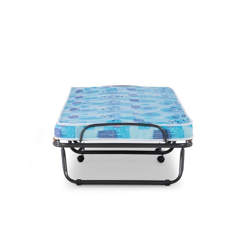 Compact Twin-Size Folding Rollaway Guest Bed with Upholstered Metal Frame