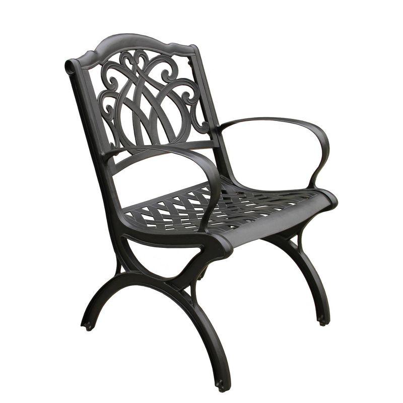 7pc Outdoor Dining Set with 59" Modern Ornate Mesh Aluminum Round Table & Luxury Chairs Black - Oakland Living