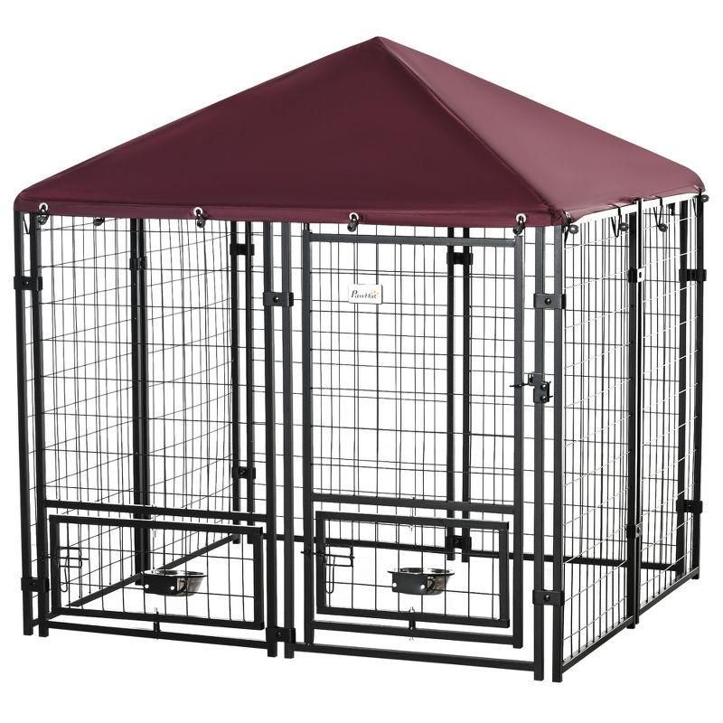 PawHut Lockable Dog House Kennel with Water-resistant Roof