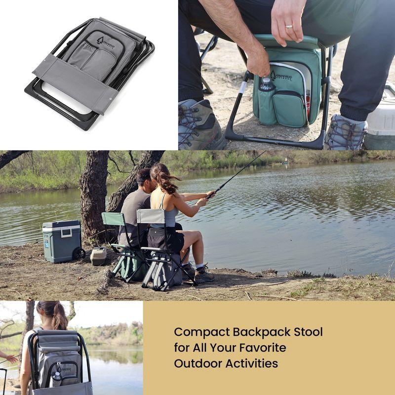 Arrowhead Outdoor Multi-Function 3-in-1 Compact Camp Chair: Backpack, Stool & Insulated Cooler, w/Bottle Holder & Storage Bag, Hiking (Granite Grey)