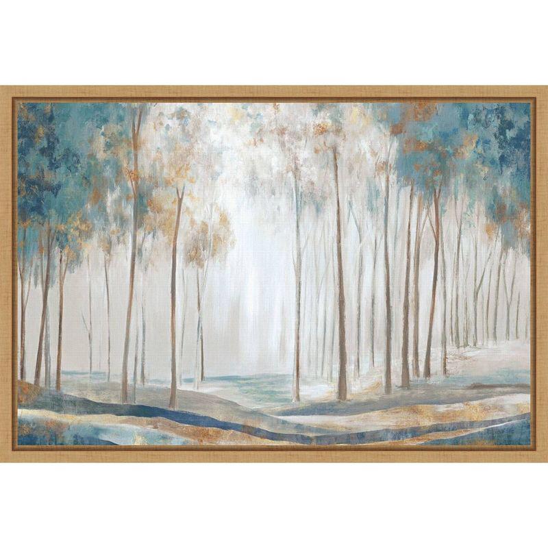 Teal and Gold Forest Landscape Canvas with Polystyrene Frame