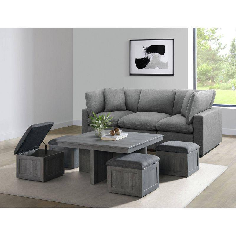 Gray Square Coffee Table with Four Storage Stools