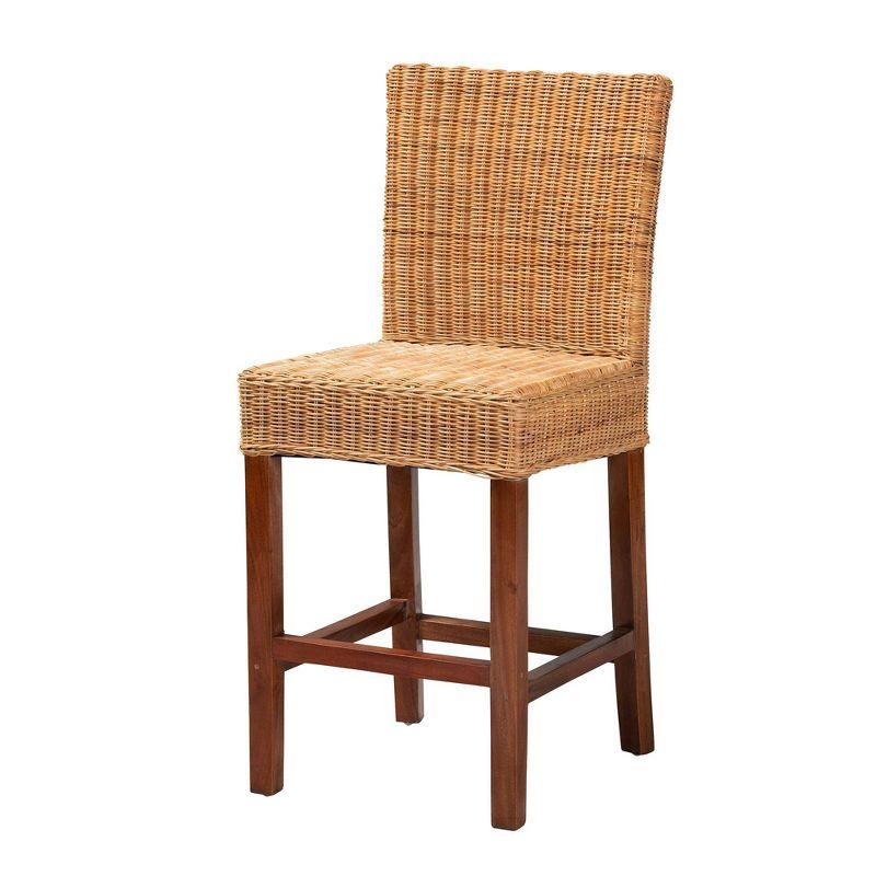 Racquel Mahogany Wood and Rattan Counter Stool in Walnut Brown