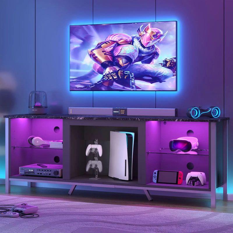 Bestier 70" Modern TV Stand with Electric Fireplace and LED Lights, Gaming Entertainment Center with Cabinet and Large Storage in Living Room,Walnut