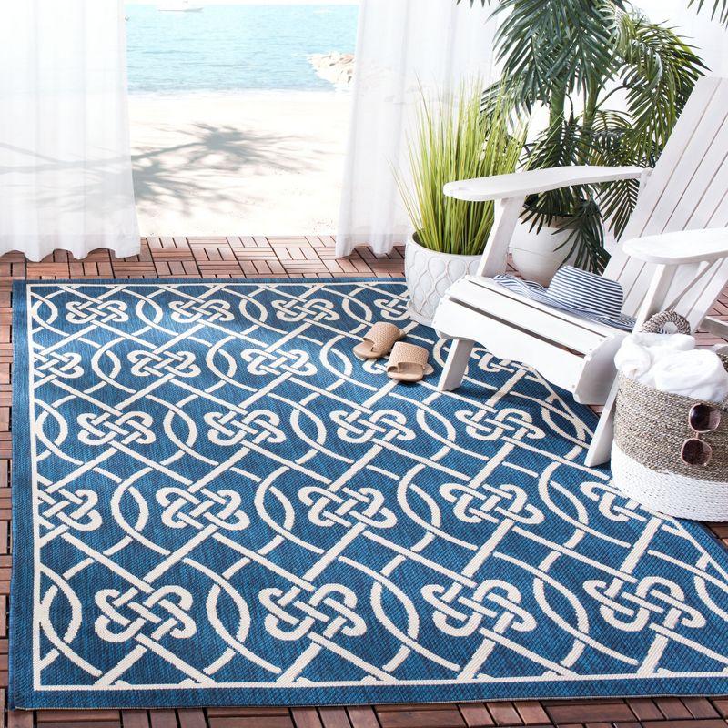 Navy and Light Beige Rectangular Synthetic Indoor/Outdoor Rug