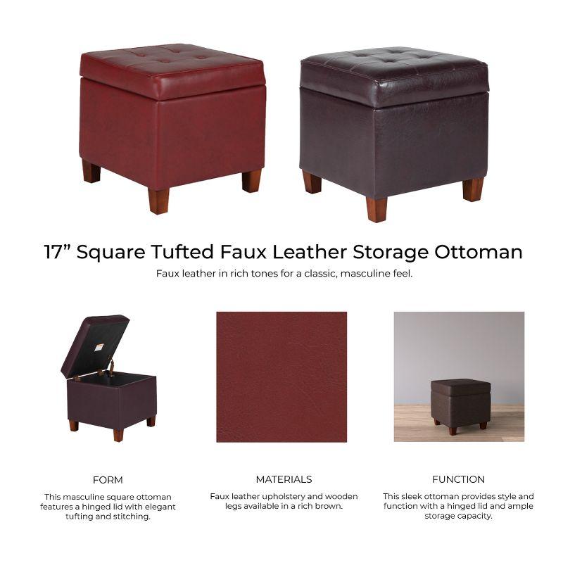 Square Tufted Faux Leather Storage Ottoman - HomePop