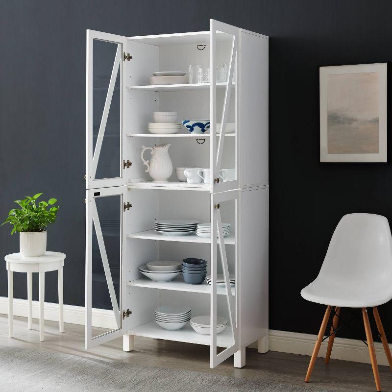 White Tall Cabinet with Adjustable Shelving and Glass Doors