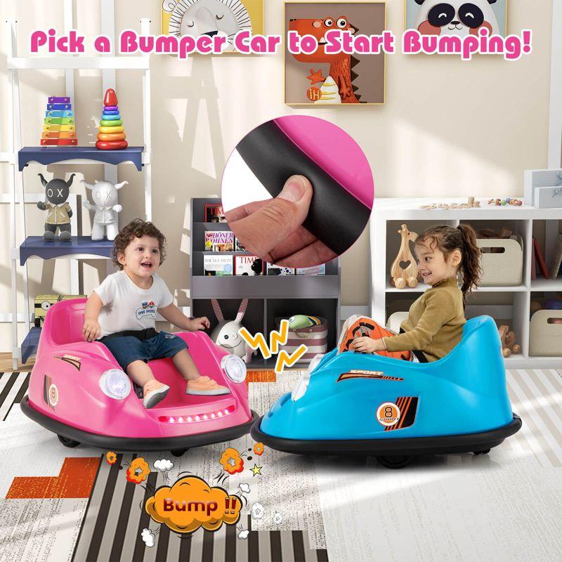 Costway Ride on Bumper Car for Kids with Remote Control 361 Degree Spin LED Light Pink
