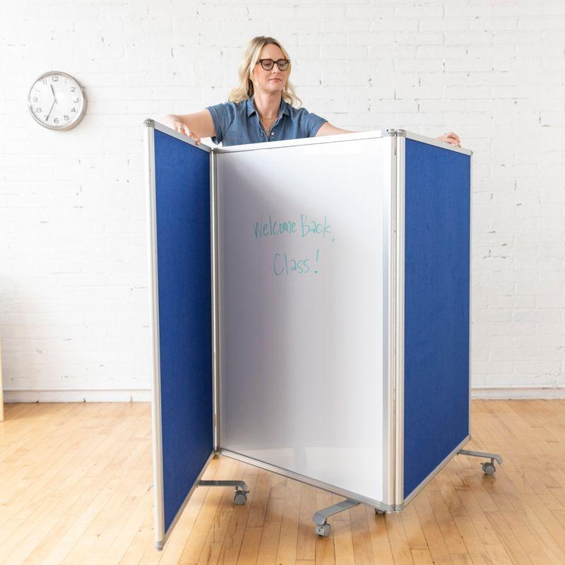 Blue and White 3-Panel Mobile Dry-Erase and Felt Room Divider