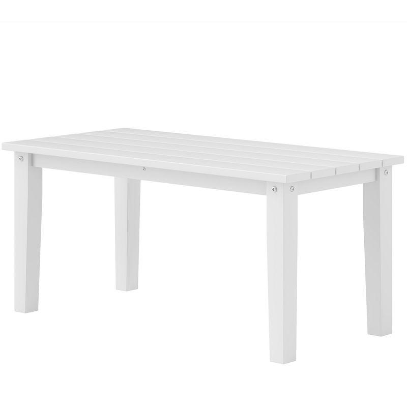 Outsunny HDPE Outdoor Coffee Table, Rectangle All-Weather Patio Coffee Table, Slatted Outdoor Patio Table for Garden, Balcony, Backyard, White