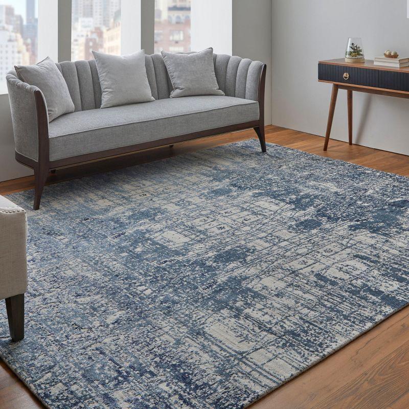 Eastfield Blue and Ivory Hand-Knotted Wool Area Rug