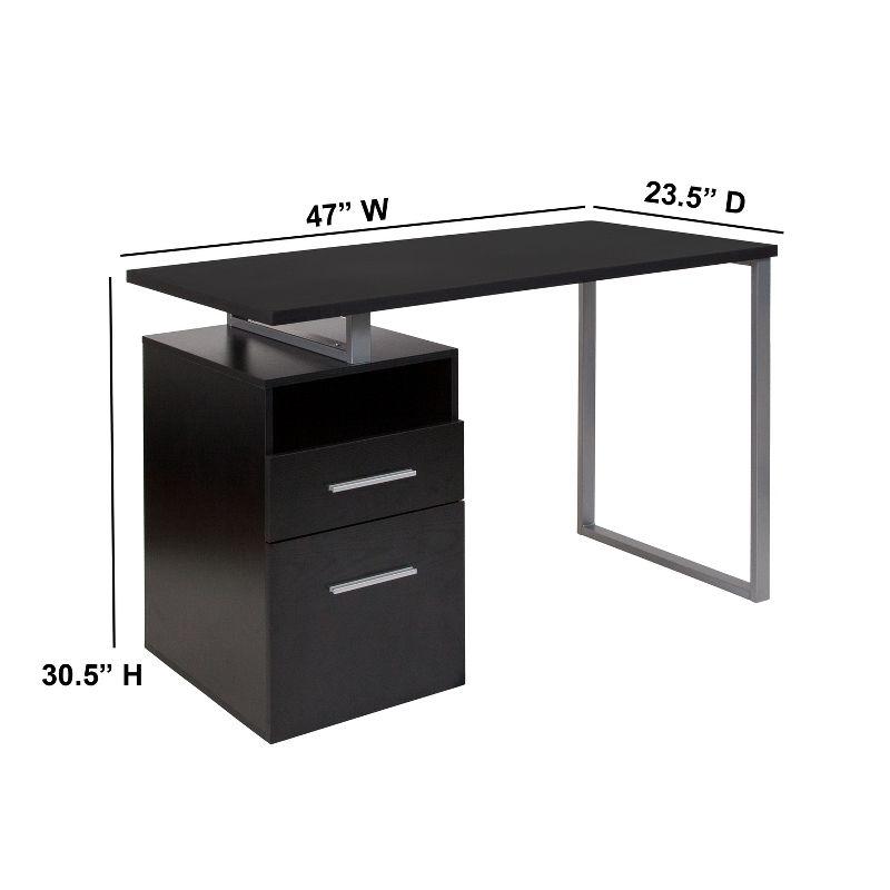 Harwood Dark Ash 51" Computer Desk with Silver Metal Frame and Drawers