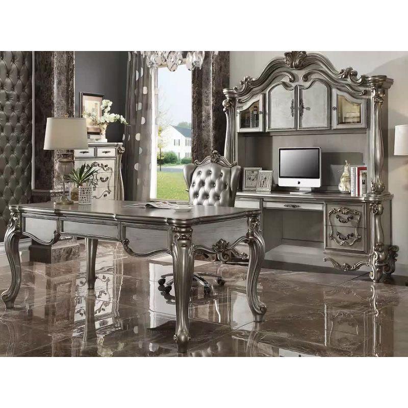 Versailles Executive Desk Antique Platinum - Acme Furniture: Veneer Surface, Wood Frame, Enclosed Storage