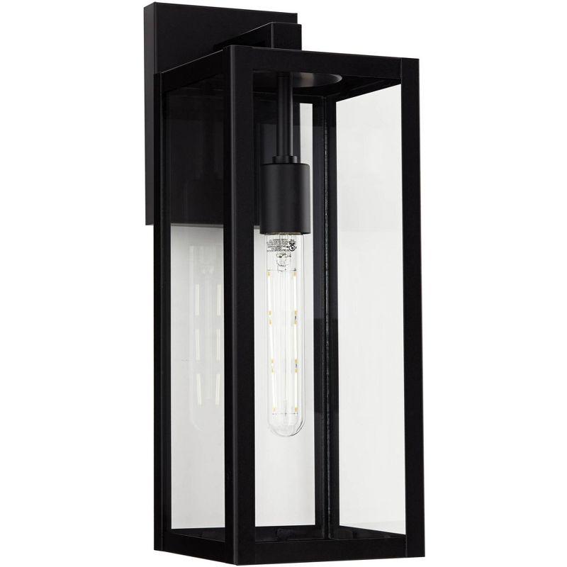 Mystic Black Metal Outdoor Wall Light with Clear Glass Panels