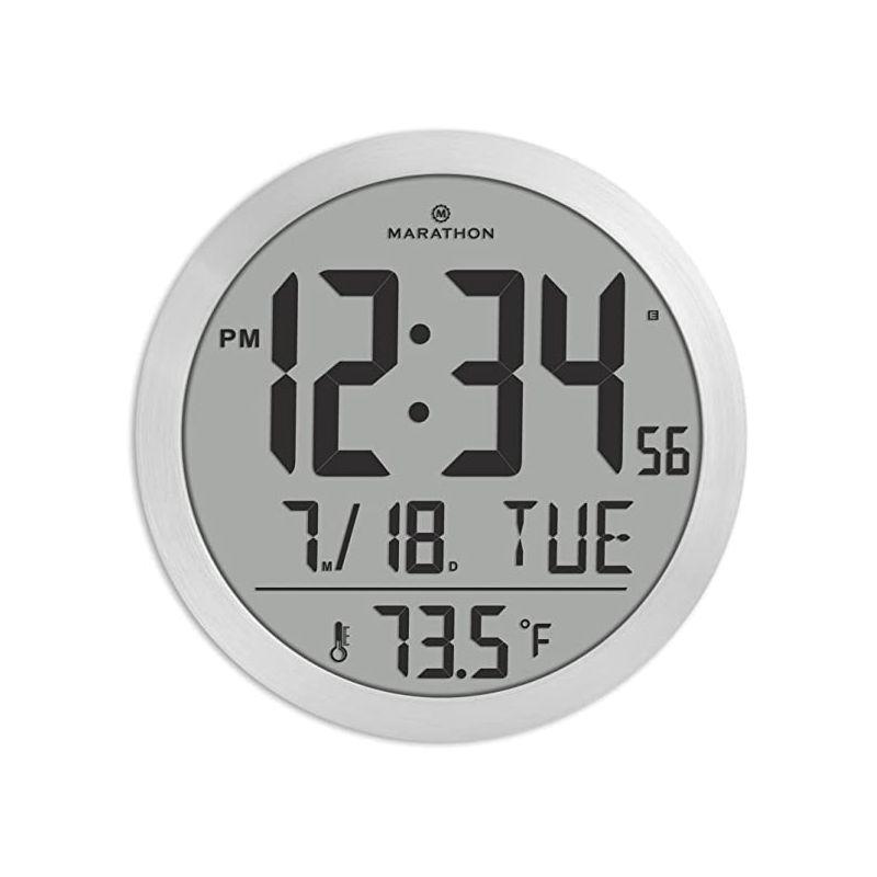 Marathon 15 Inch Round Digital Wall Clock with Calendar and Temperature Display