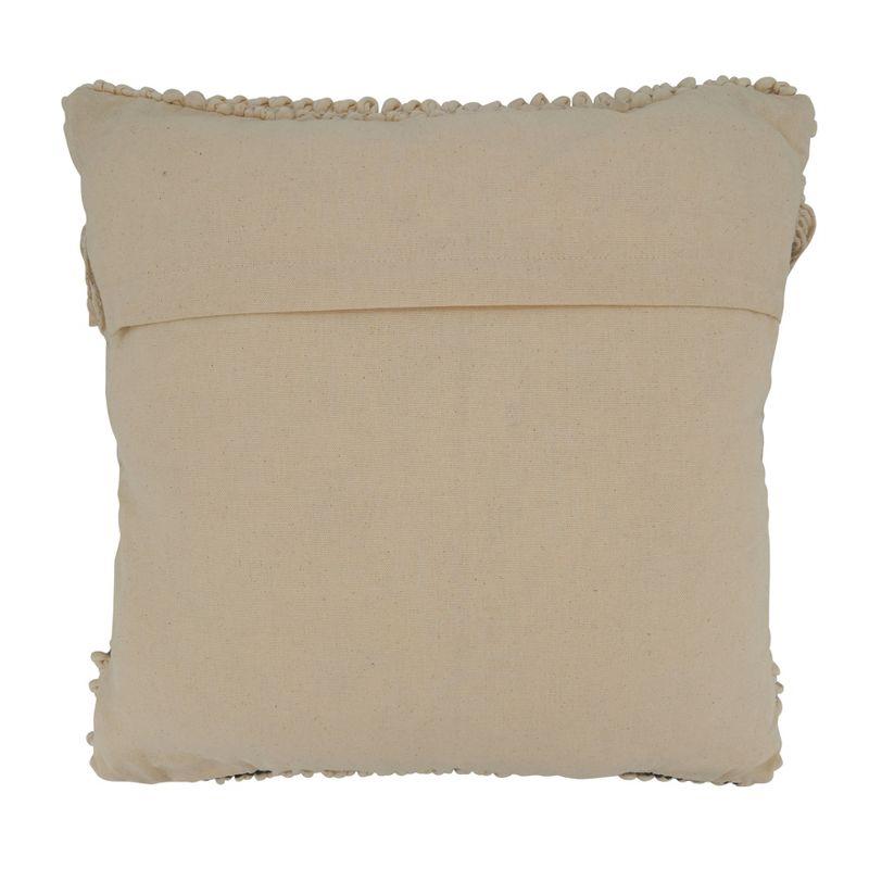 23" Beige Cotton Woven Fringe Square Throw Pillow