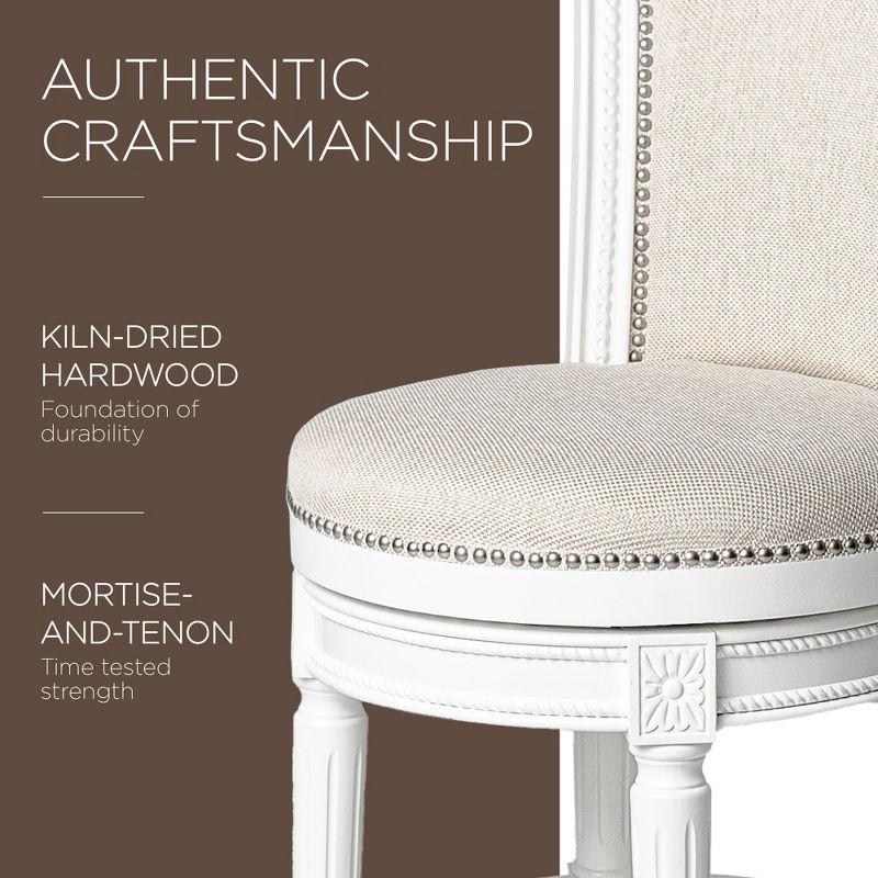 Alabaster White Leather-Wood Swivel Counter Stool with Nailhead Trim