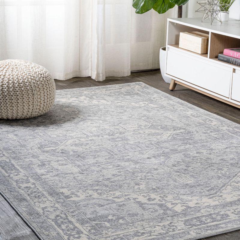 8' X 10' Modern Persian Vintage Medallion Area Rug, Light Gray/Ivory - JONATHAN Y